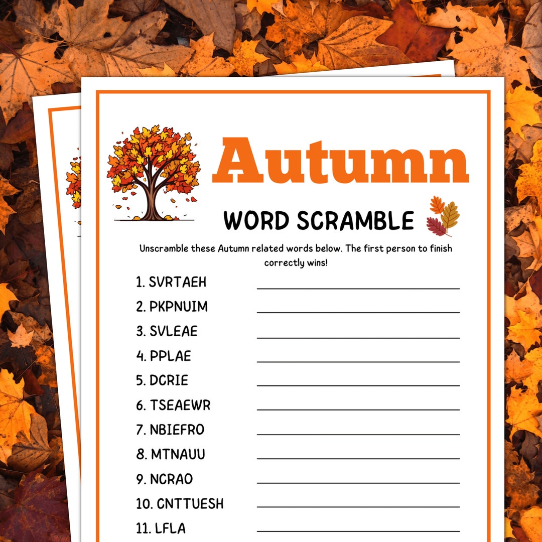 Autumn Games, Autumn Word Scramble, Autumn Party Games, Autumn Birthday ...