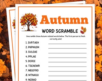 Autumn Games, Autumn Word Scramble, Autumn Party Games, Autumn Birthday Games, Autumn Office Party Games, Autumn Family Games