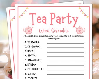 Juegos de té, sopa de letras, juegos de té para damas, juegos de té en el jardín, juegos de té de la tarde, fiesta de té de cumpleaños, despedida de soltera