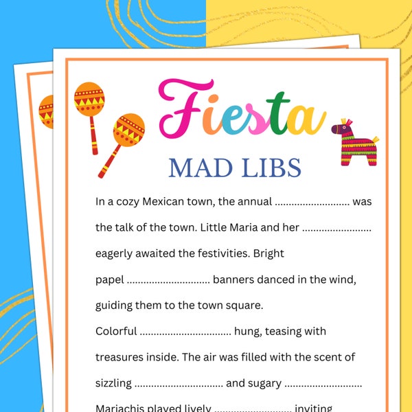 Fiesta Party Games, Madlibs, Bedtime Story for Kids, Fiesta Games for Classroom, Kids, Birthday, Office, Team Building, Brunch and Family