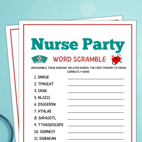 Nurse Party Games, Nurse Word Scramble, Nurse Games, Medical Games, Doctors Games, Medical Themed Birthday Party Games, Hospital Party Games