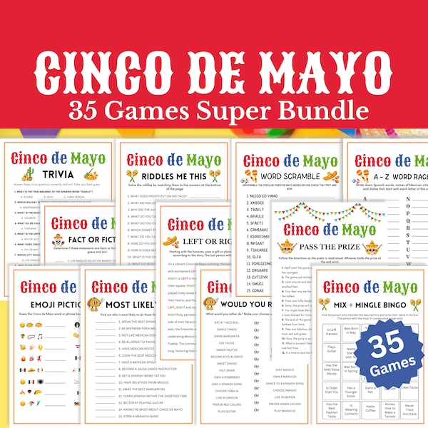 Cinco de Mayo Games Bundle, 35 Game SUPER Bundle, Cinco de Mayo Party Games for Brunch, Office, Team Building, Classroom, Seniors and Family