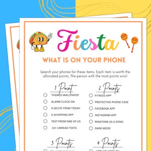Fiesta Games, What is On Your Phone, Fiesta Party Games, Birthday Fiesta Games, Mexican Party Games, Taco Party Games, Taco Games