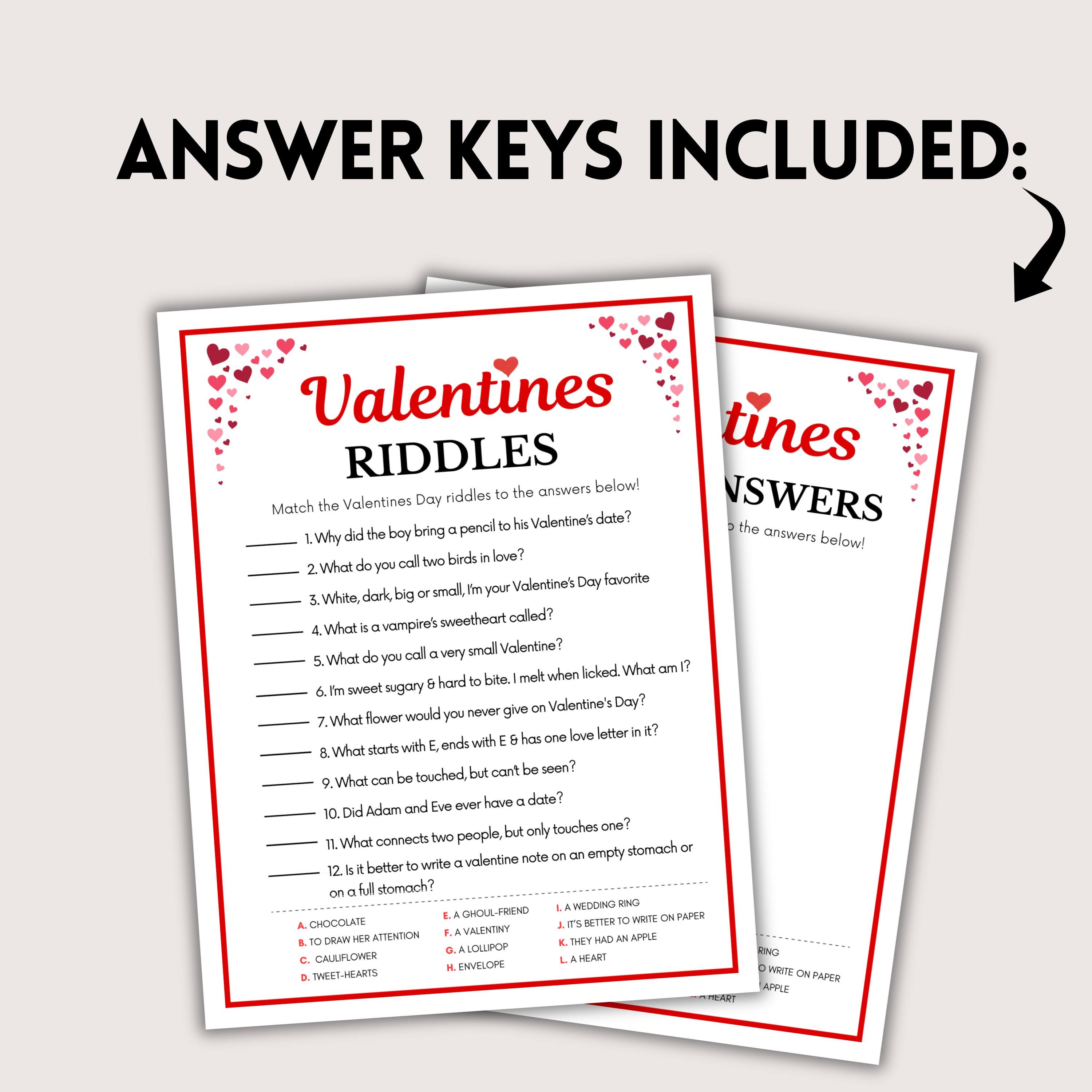 Valentines Day Riddles Game, Fun Valentines Day Games, Printable ...
