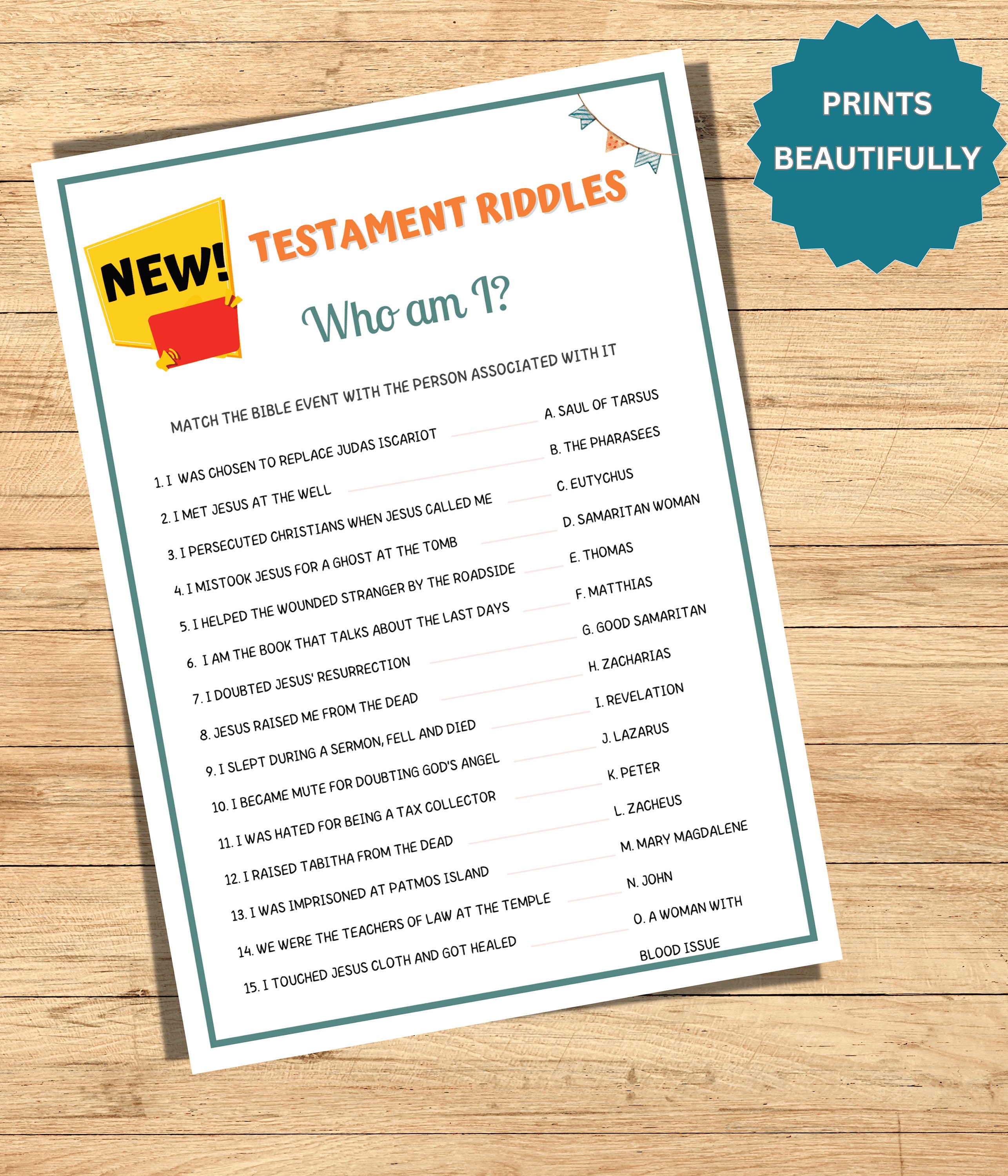 Bible Games, New Testament Who Am I Riddles for Kids, Printable Bible ...