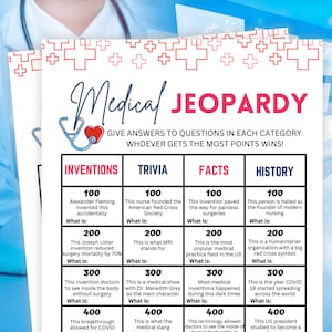 Medical Games, Jeopardy, Medical Party Games, Medical Jeopardy, Medical Trivia, Nurse Games, Nurse Graduation Games, Nurse Party Games