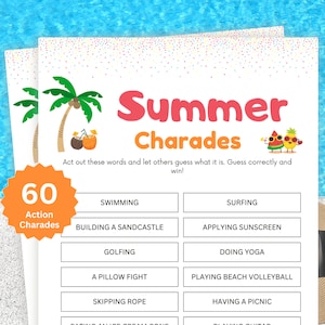 Summer Charades, Summer Games, Summer Party Games, Summer Game for Kids, Summer Activity, Summer Game for Adults, Summer Charades for Kids