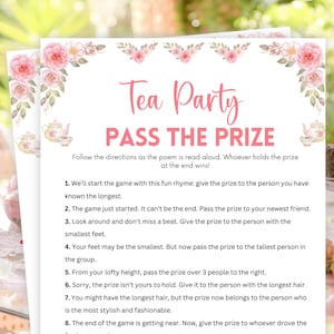 Tea Party Games: Printable Pass the Prize Game (PDF Download)