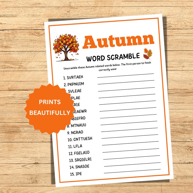 Autumn Games, Autumn Word Scramble, Autumn Party Games, Autumn Birthday Games, Autumn Office Party Games, Autumn Family Games image 4