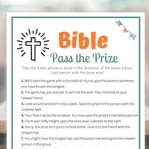 Bible Pass the Prize Game, Bible Activity for Womens Ministry, Christian Gift Exchange Game, Christian Party Games, Youth Group Church Game