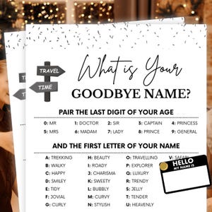 Going Away Party Games, What&#39;s Your Goodbye Name, Going Away Games, Farewell Celebration, Moving Away Party Games, Goodbye Party Games