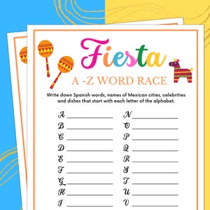Fiesta Games, A - Z Word Race, Fiesta Party Games, Birthday Fiesta Games, Taco Games, Mexican Party Games, Taco Party Games