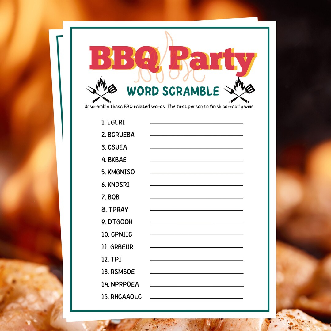 BBQ Party Word Scramble BBQ Party Games Printable Party Games for