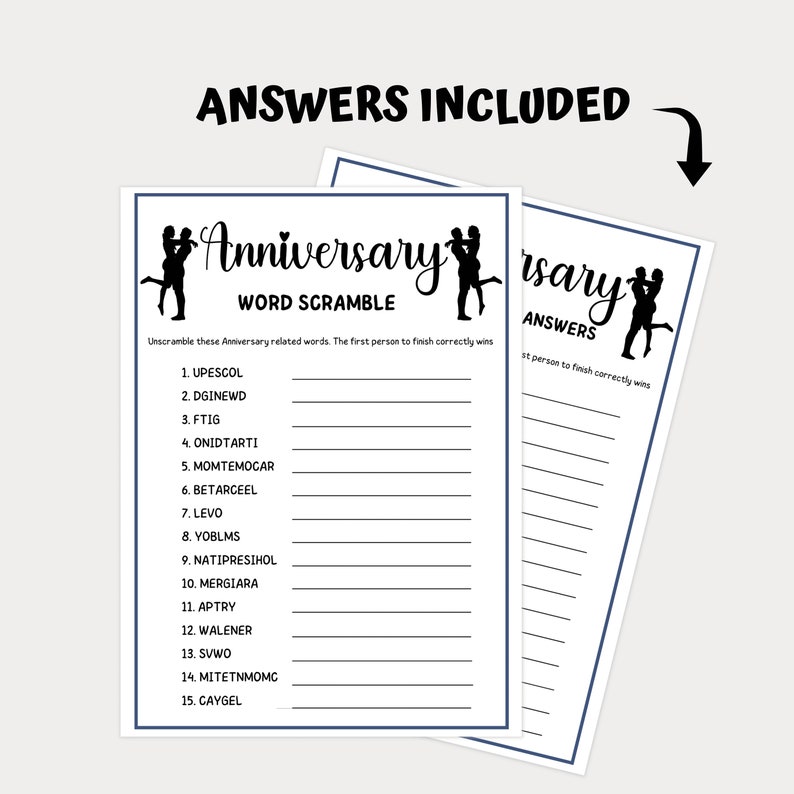 Anniversary Word Scramble Anniversary Party Games Printable - Etsy