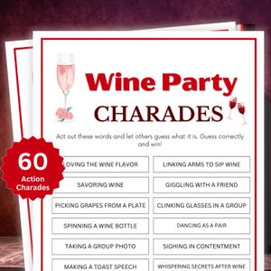 Wine Party Charades, Wine Party Games, Wine Games, Wine Themed Party Games, Winery Games, Wine Tasting Party Games