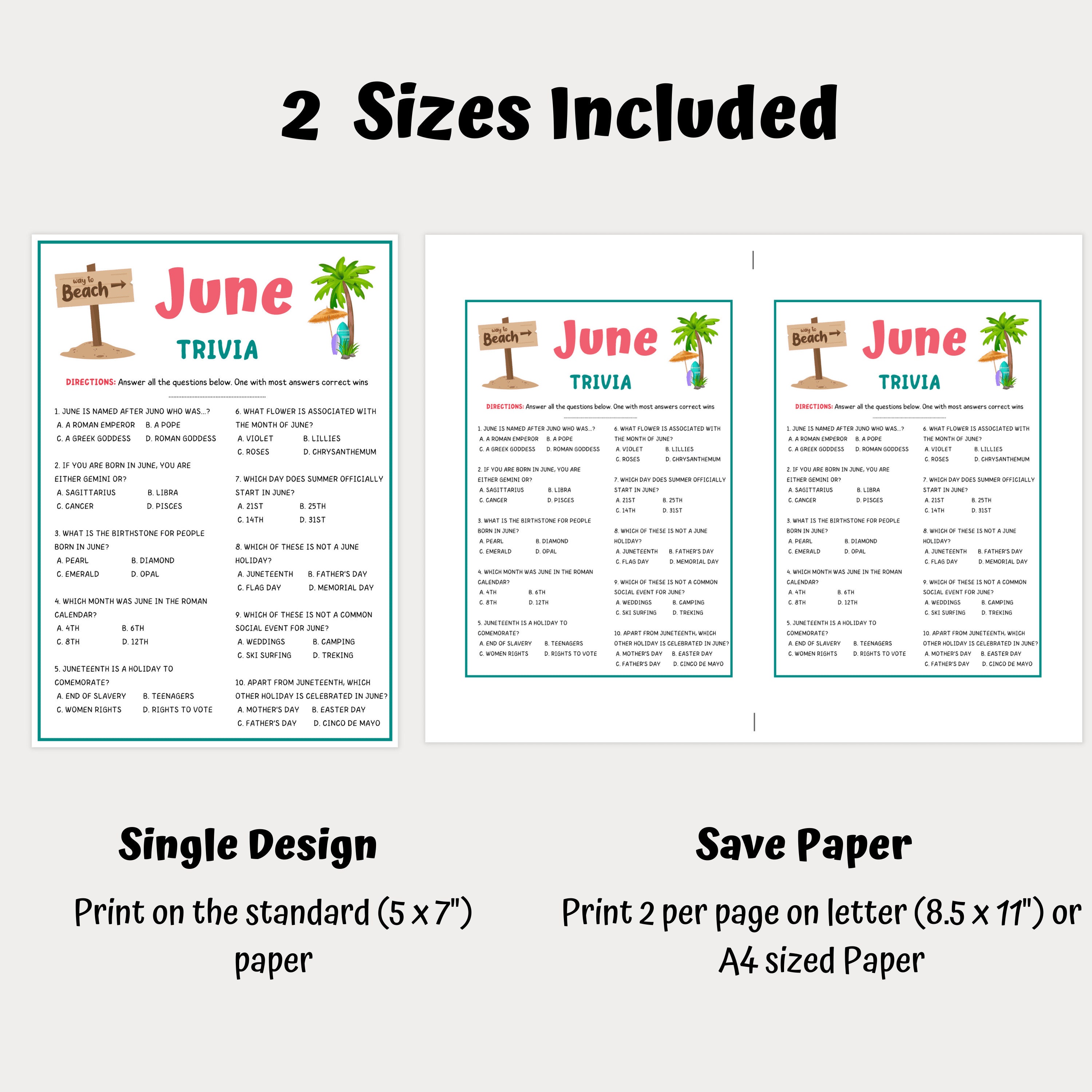 June Trivia Game, Trivia Games for Kids and Adults, June Games, Party ...