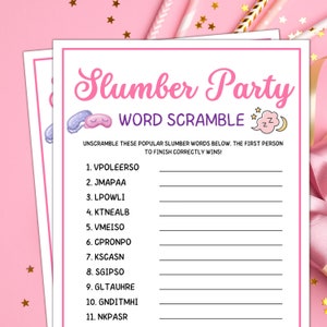 Slumber Party Games, Word Scramble, Slumber Games, Girl Birthday Sleepover Party Games, Teen Slumber Party Games, Sweet 16 Birthday Games