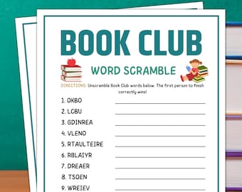 Book Club Games, Book Club Word Scramble, Book Club Party Games, Games for Book Readers, Book Party