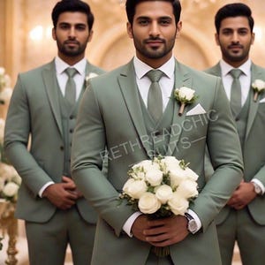 Abito da uomo verde a 3 pezzi: abito da sposo in spugna di rayon