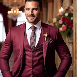 Maroon 3 Piece Slim Fit Suit for Men - Bespoke, Wedding, Prom Wear, Groom And Groomsmen Suit For Men