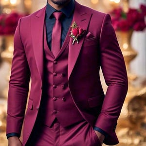 Burgundy Three Piece Slim Fit Suit For Men, Groom And Groomsmen Suit For Wedding, Tailored Suit, Prom Wear, bespoke for Men