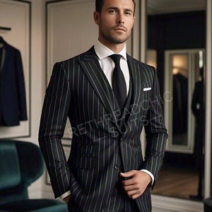 Men&#39;s 1920s Style Black Pinstripe 3-Piece Suit: Custom Business Suit