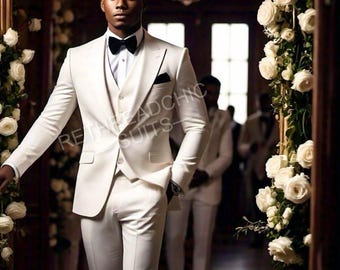 Classic White Three-Piece Suit for Men - Groom & Groomsmen Attire