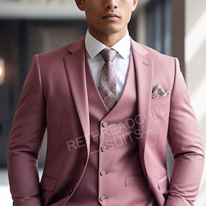 Men&#39;s Pink Three Piece Suit: Elegant Wedding & Prom Attire