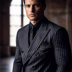Men&#39;s 1920s Style Black Pinstripe 2 Piece Suit: Custom Business Suit