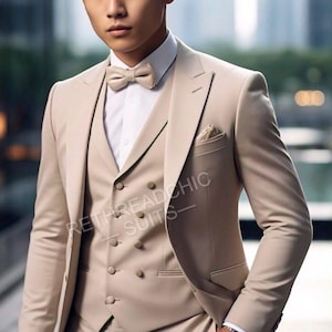 Elegant Beige 3-Piece Suit: Bespoke Terry Rayon Wedding Suit