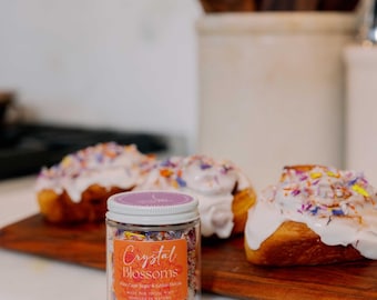 Edible Floral Sugar - Crystal Blossoms - Colorful Sanding Sugar with Flower Petals