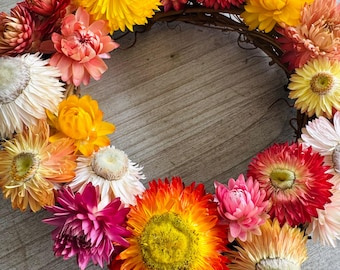 Mini Strawflower Wreath: Handmade Dried Wildflower Prairie Decor