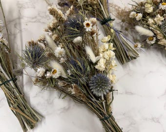 Coastal Dried Wildflower Mini Bouquet: Blue & White Nautical Decor