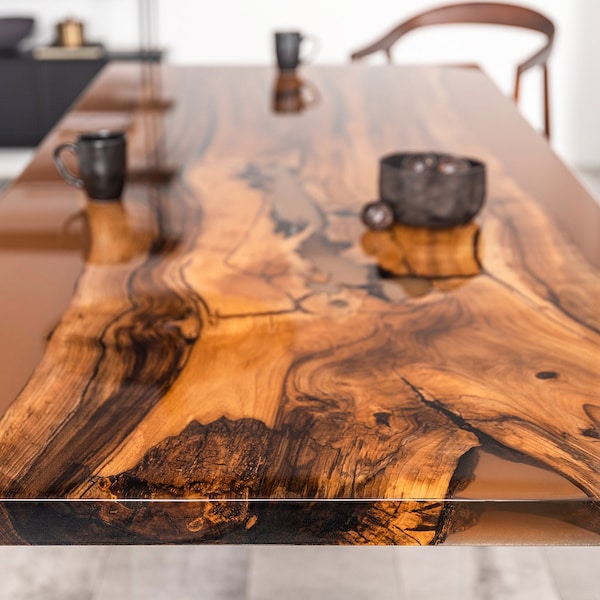 Custom order epoxy river table - walnut epoxy resin table - dining table - amber  epoxy resin table - epoxy coffee table - handmade