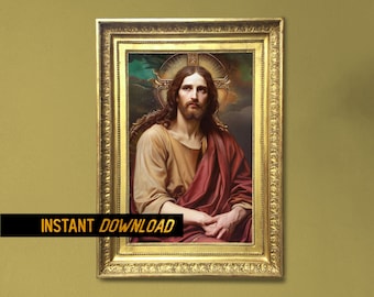 Portrait of Jesus art , christian gift for catholic painting of Jesus Christ - Instant Download