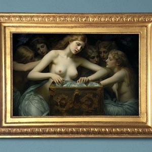 Pintura de mitología griega - Caja de Pandora inspirada - Pintura renacentista - Descarga instantánea