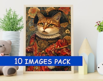Cat Art - Renaissance Cat Paintings - Vintage cats for Kids Room Decor - 10 HQ image pack - Instant Download