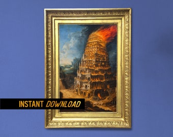 Biblical Artwork - The Tower of Babel in Renaissance Style, Religious Masterpiece for Home Decor - Instant download