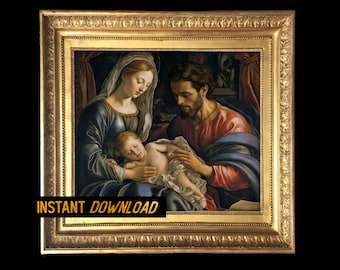 Baby Jesus - Nativity Scene Painting - Holy Family Art , Classic Christian Art for Home - Jesus & Mary portrait - Instant Download