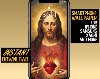 Sacred Heart of Jesus phone Wallpaper for Iphone Samsung and more - Christian artwork Lockscreen background for smartphone - Jesus Wallpaper