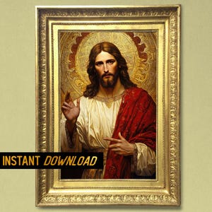 Byzantine Jesus Portrait - Divine Religious Wall Art - Antique Christ Painting for catholics - Medieval Jesus Icon - Digital Download