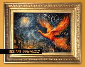 Dark Fantasy Phoenix Artwork - Egyptian mythology artwork - Phoenix animal art - Instant download