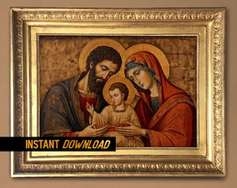 Baby Jesus - Holy Family Painting - Byzantine Art Inspired , Classic Medieval Christian Home Decor - Instant Download