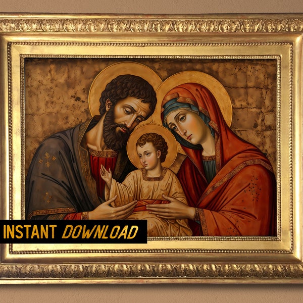 Baby Jesus - Holy Family Painting - Byzantine Art Inspired , Classic Medieval Christian Home Decor - Instant Download