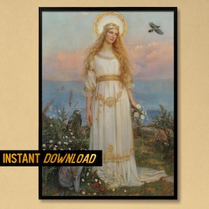 Freya Norse Goddess of Love & Witchcraft , Norse Mythology Wall Art, Freyja Viking Goddess Digital Art, Nordic Deity Art - Digital Download