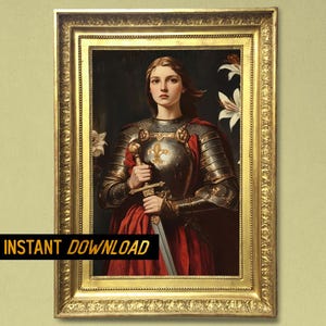 Patron Saint Joan of Arc Portrait, Renaissance Style Wall Art, Catholic Historical Figures Decor for Home and Office - Digital Download