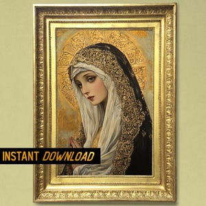 Virgin Mary in Prayer Portrait - Printable orthodox icon of Virgin Mary, Byzantine Religious Icon for Catholic Home Decor - Digital Download