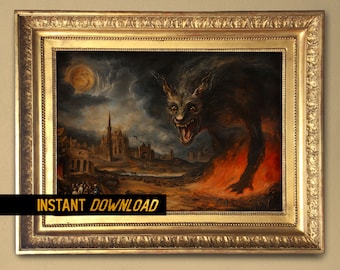 Gothic Decor - Eschatological Art Armageddon Scene, End of Days Beast Wall Art, Dark Fantasy - Instant Download