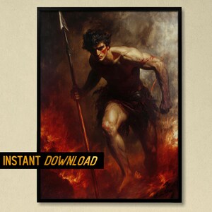 Ares God of War in Battle, Epic Greek God Ares, Spartan Hero, Dark Fantasy Warrior Art Print for Greek Mythology Fans - Digital Download