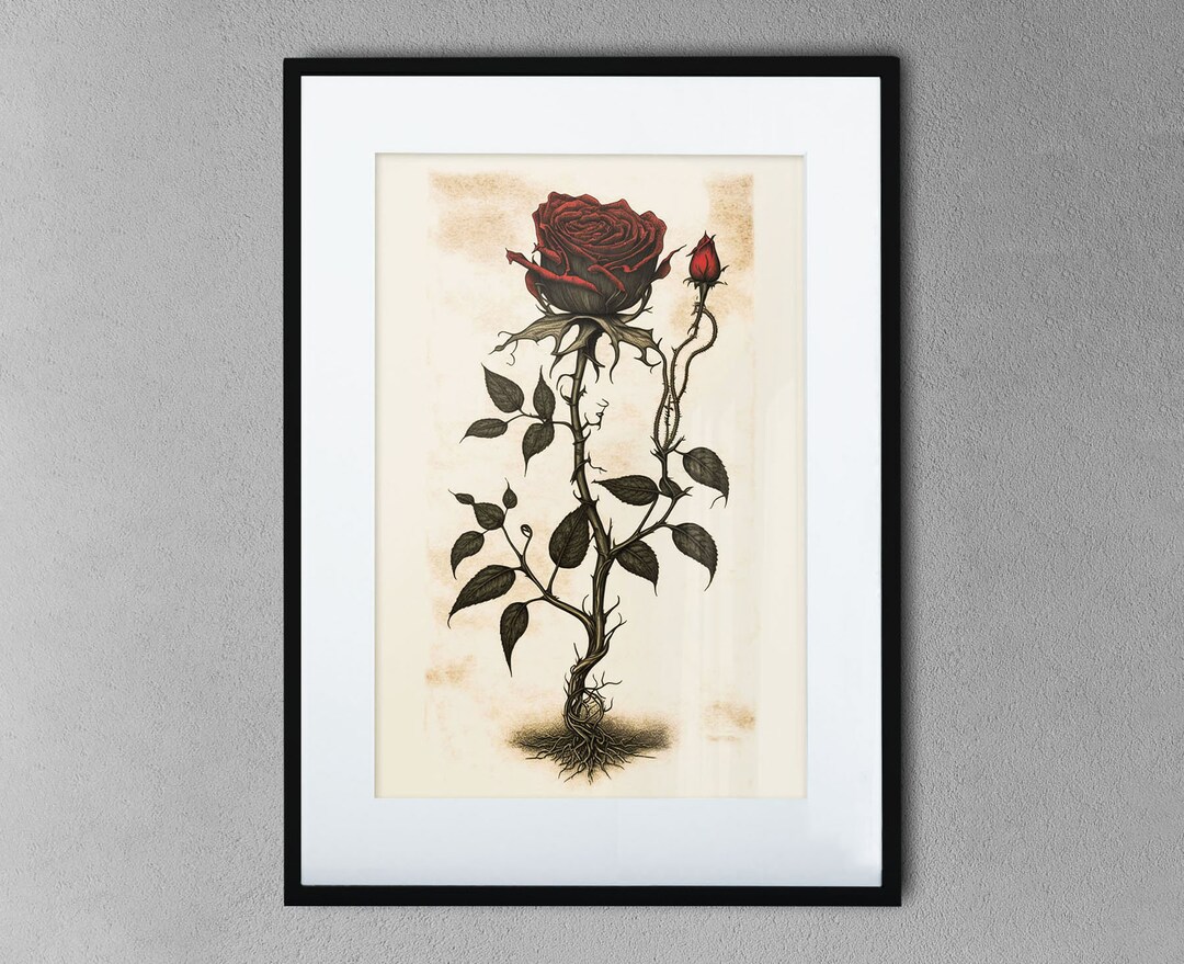 Botanical Wall Decor - Gothic Red Rose - Printable Wall Art, Digital ...